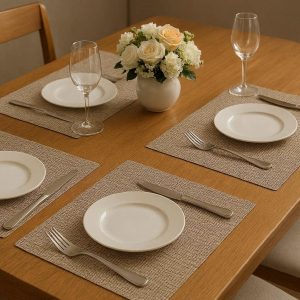 10 Elegant Woven Vinyl Placemats for Dining Table Heat Resistant Washable PVC Table Mats for Indoor Outdoor Wedding Party Decor