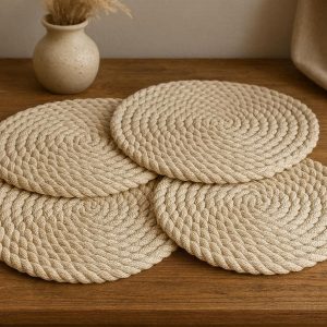 11 Round Braided Cotton Rope Placemats Set for Farmhouse Decor Natural Woven Table Mats for Boho Style Living Room Dining