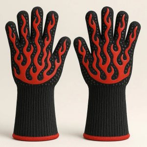 2 Heavy Duty Heat Resistant Oven Gloves Five Finger Silicone Kitchen Mitts for Grilling Smoker Baking and Barbecue Use