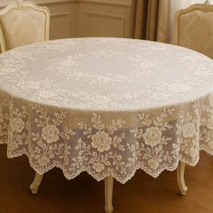 27 Elegant Round Lace Tablecloth for Wedding Party Decoration Embroidered Floral Table Cover for Romantic Dining Room and Special Events