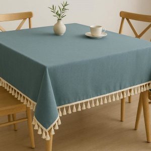 28 Modern Solid Color Tassel Tablecloth Dust Proof Cotton Linen Table Cover for Square and Rectangular Tables for Home Decor