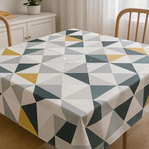Wipeable Oilcloth Tablecloth with Modern Geometric Pattern Waterproof Table Cover for Kitchen Dining and Outdoor Picnic Activities