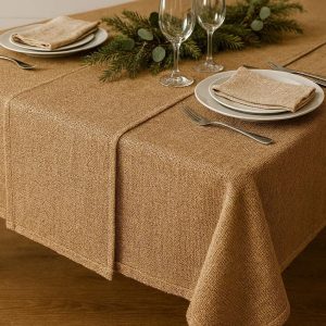 Rustic Burlap Style Table Runner and Tablecloth Set for Farmhouse Decor Natural Jute Texture Table Cover for Holiday Dining