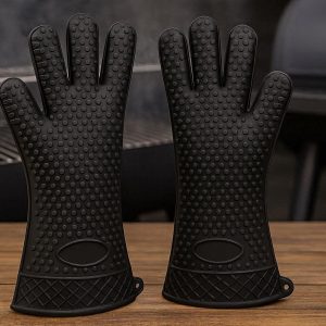 5 Professional Silicone BBQ Gloves for Grilling and Smoker Heat Resistant Waterproof Kitchen Oven Mitts for High Temperature Cooking